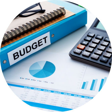 circle image of budget folder with a calculator